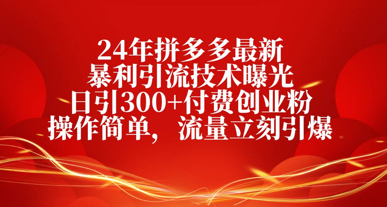 24年拼多多最新暴利引流技术曝光，日引300+付费创业粉，操作简单，流量&#8230;