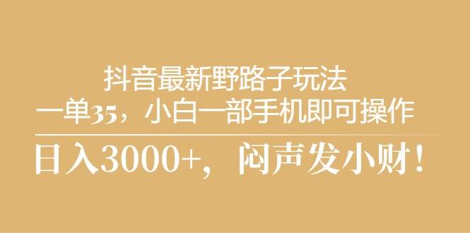 抖音最新野路子玩法，一单35，小白一部手机即可操作，，日入3000+，闷&#8230;